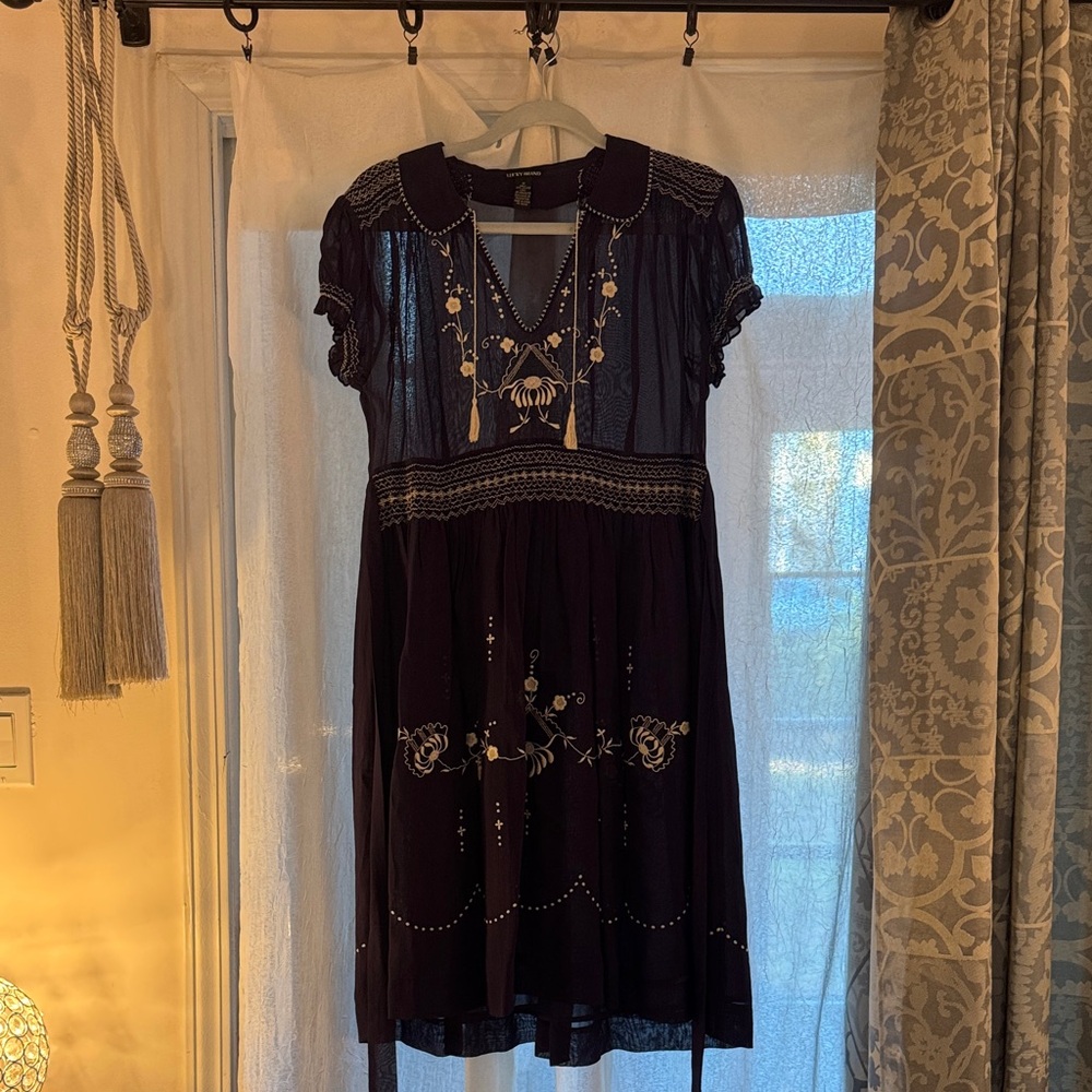Lucky Brand Black Embroidered Midi Dress